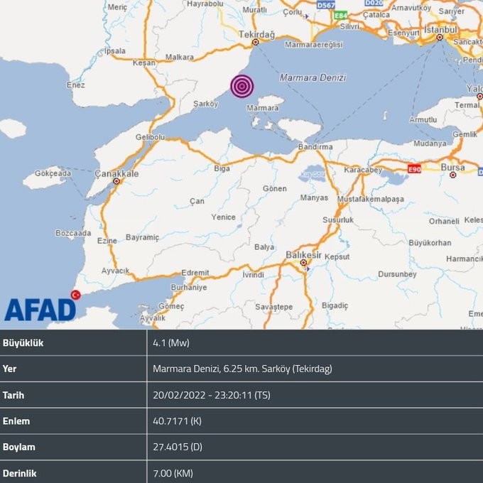 Marmara Denizi'nde 4.1 büyüklüğünde deprem!