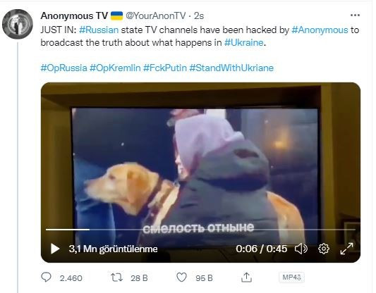 Anonymous'dan, Rus devlet televizyonuna siber saldırı