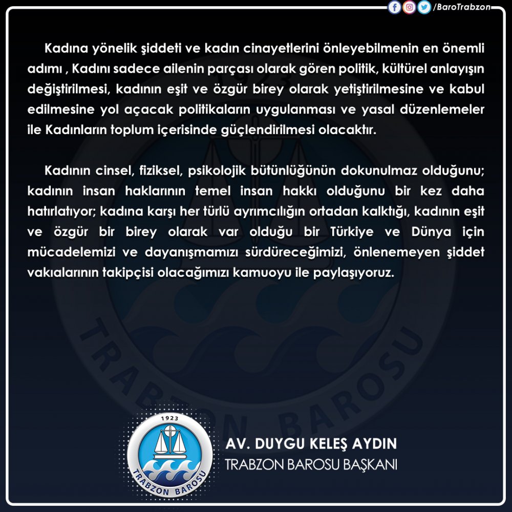 Trabzon’u sarsan cinayetle ilgili Trabzon Barosu’ndan açıklama! İstanbul Sözleşmesi detayı