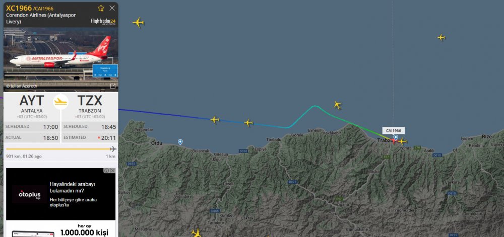 Antalyaspor uçağı Trabzon'a indi