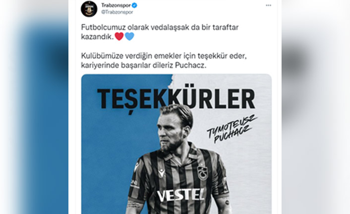 Trabzonspor ayrılan oyuncuya "Teşekkür mesajı" yayınladı
