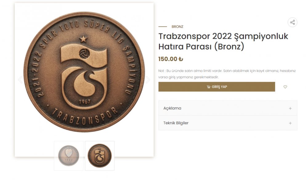 Türkiye Cumhuriyeti Darphanesinden Trabzonspor için özel para