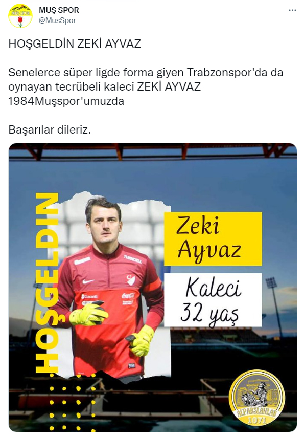 Trabzonspor’un eski kalecisi Zeki Ayvaz yeni takımı ile anlaştı
