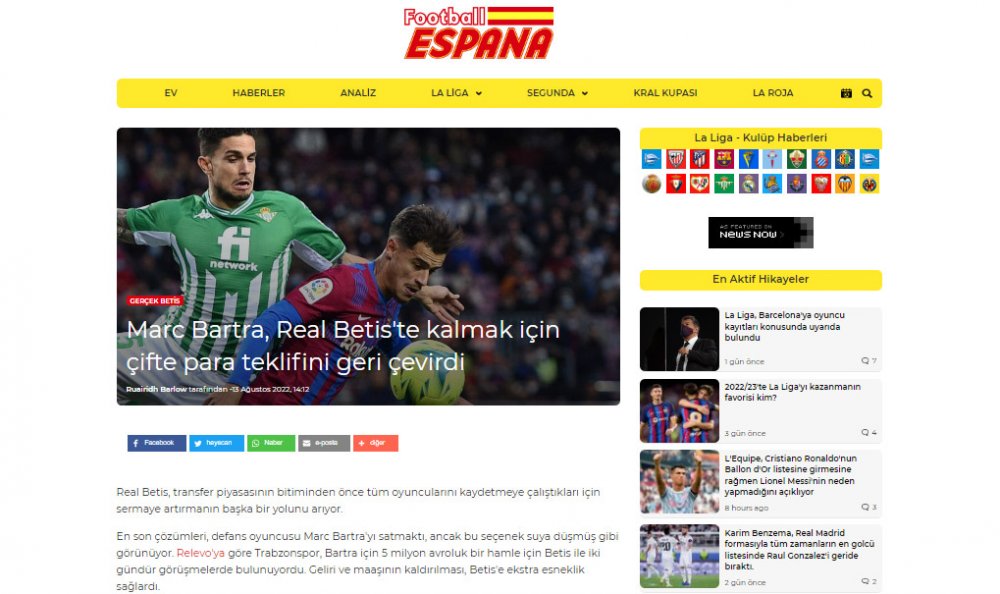 İspanyol basınından Trabzonspor için Bartra iddiası