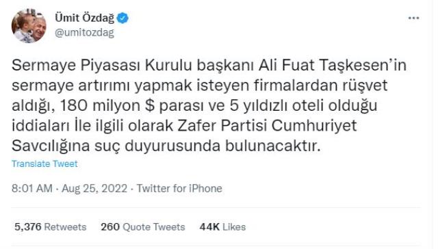 Ümit Özdağ'dan Sedat Peker'in iddialarıyla ilgili suç duyurusu