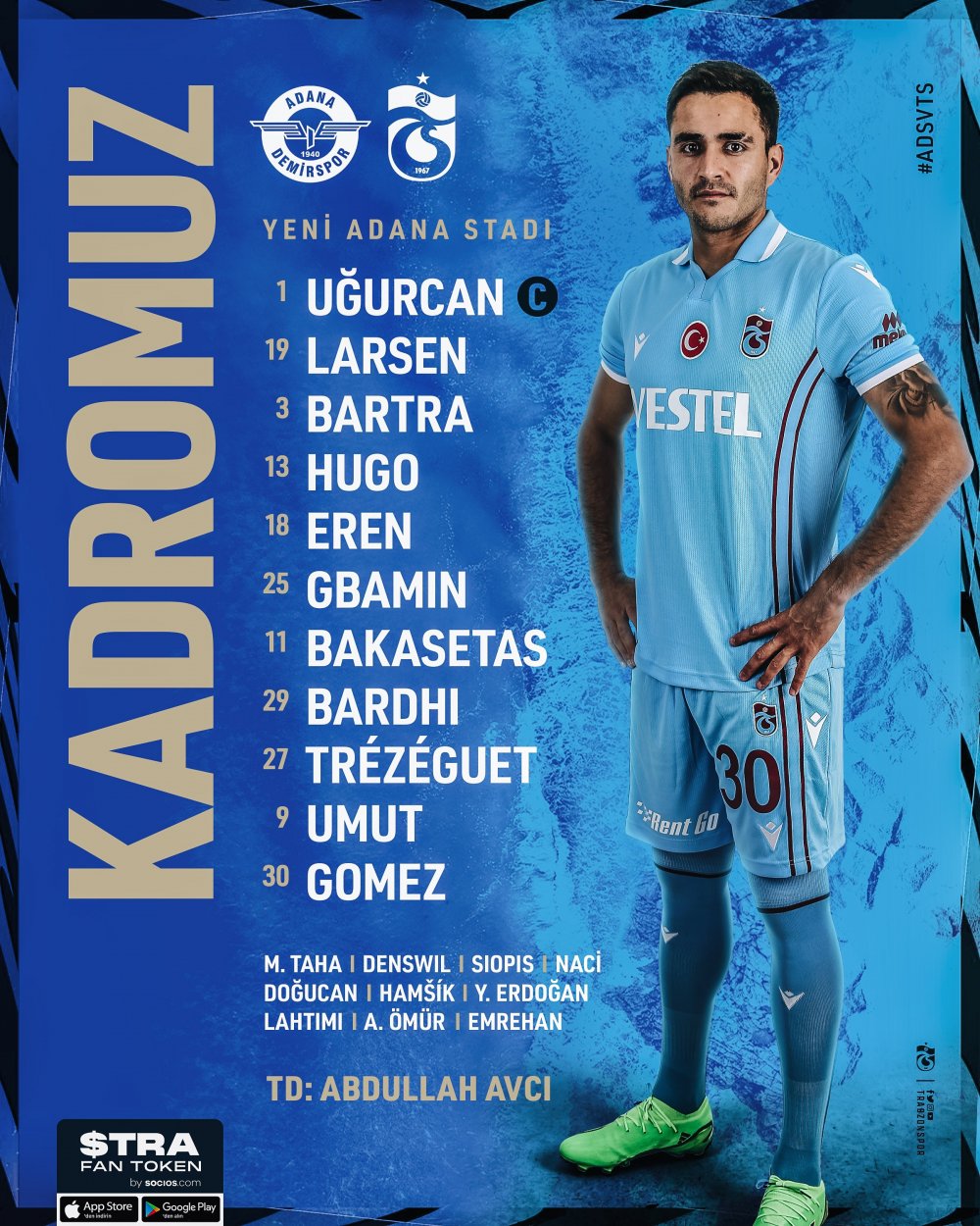 Adana Demirspor Trabzonspor maçı ilk 11'ler belli oldu