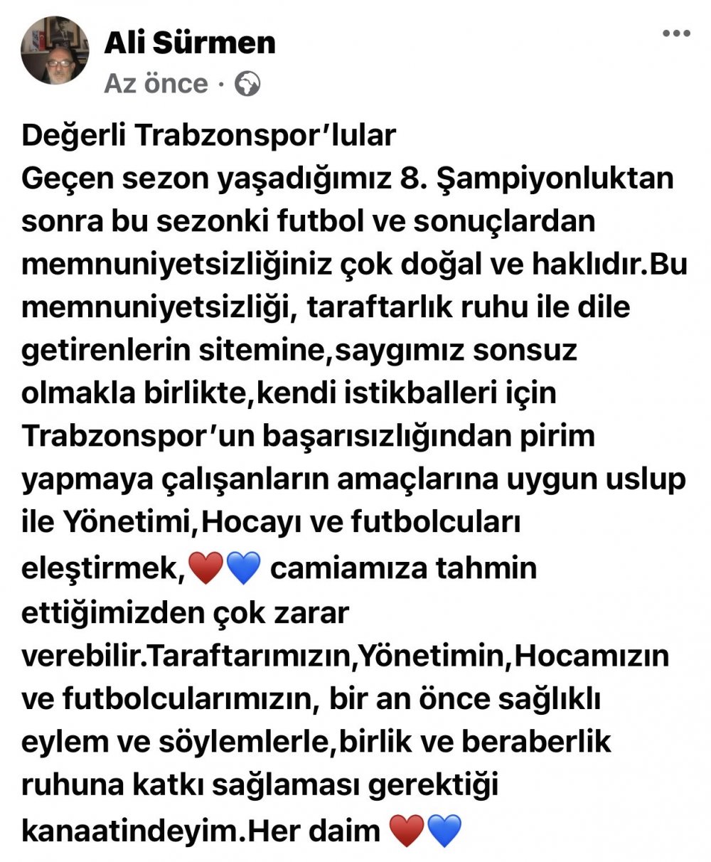 Ali Sürmen’den çağrı! “Trabzonspor’a tahmin ettiğimizden çok zarar verebilir”