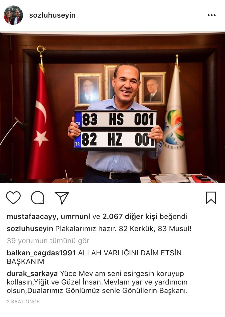 MHP'li başkan, Kerkük ve Musul'a plaka yaptı! 