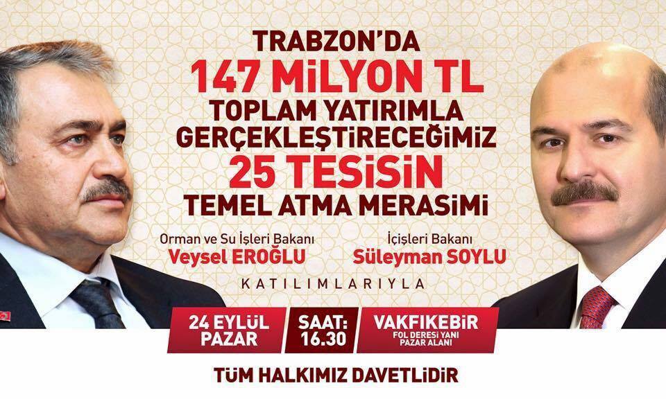 İki Bakan Trabzon’a geliyor: 147 Milyon TL’lik 25 tesis