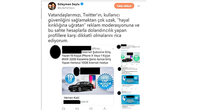 Bakan Soylu'dan Twitter'e tepki