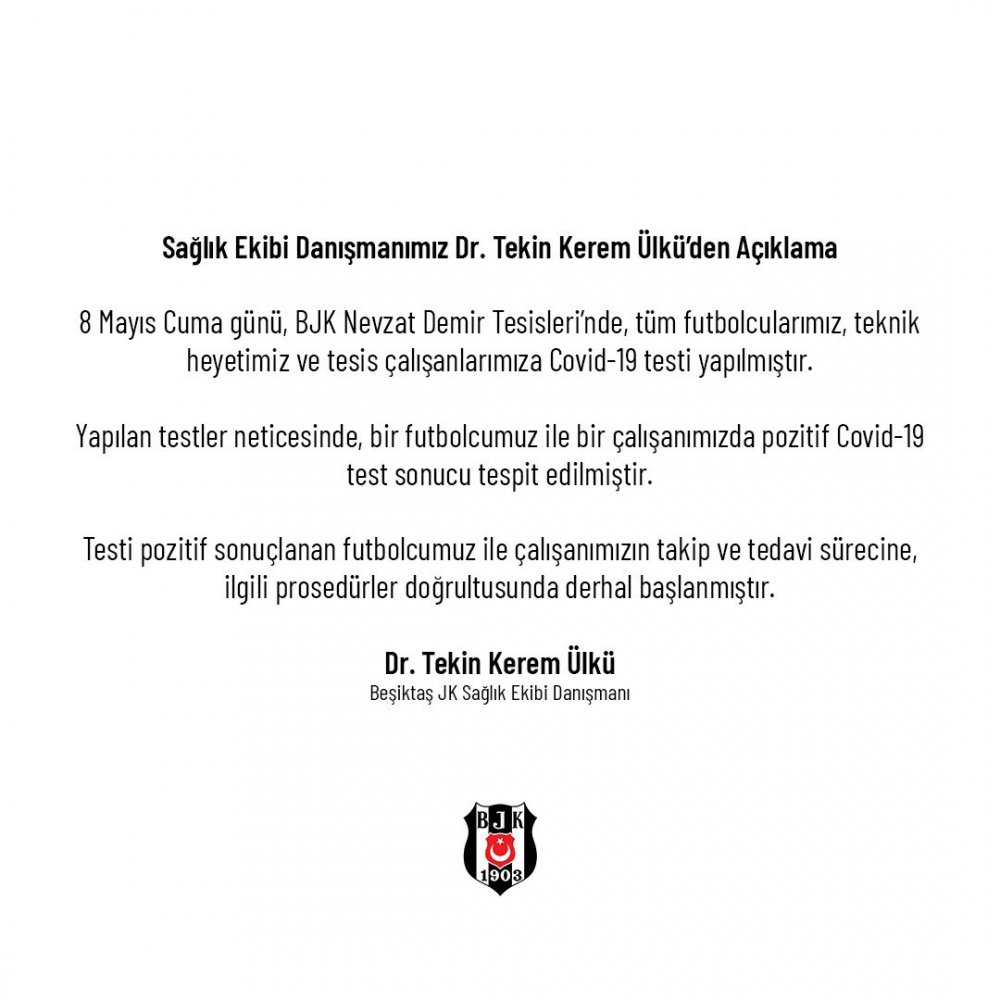Beşiktaş'a koronavirüs şoku! Bir futbolcunun testi pozitif çıktı!