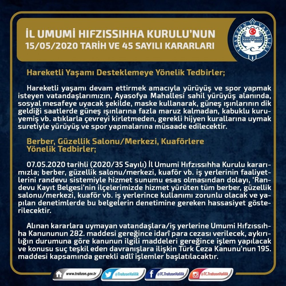 Trabzon Valiliği açıkladı! Maske yasağı