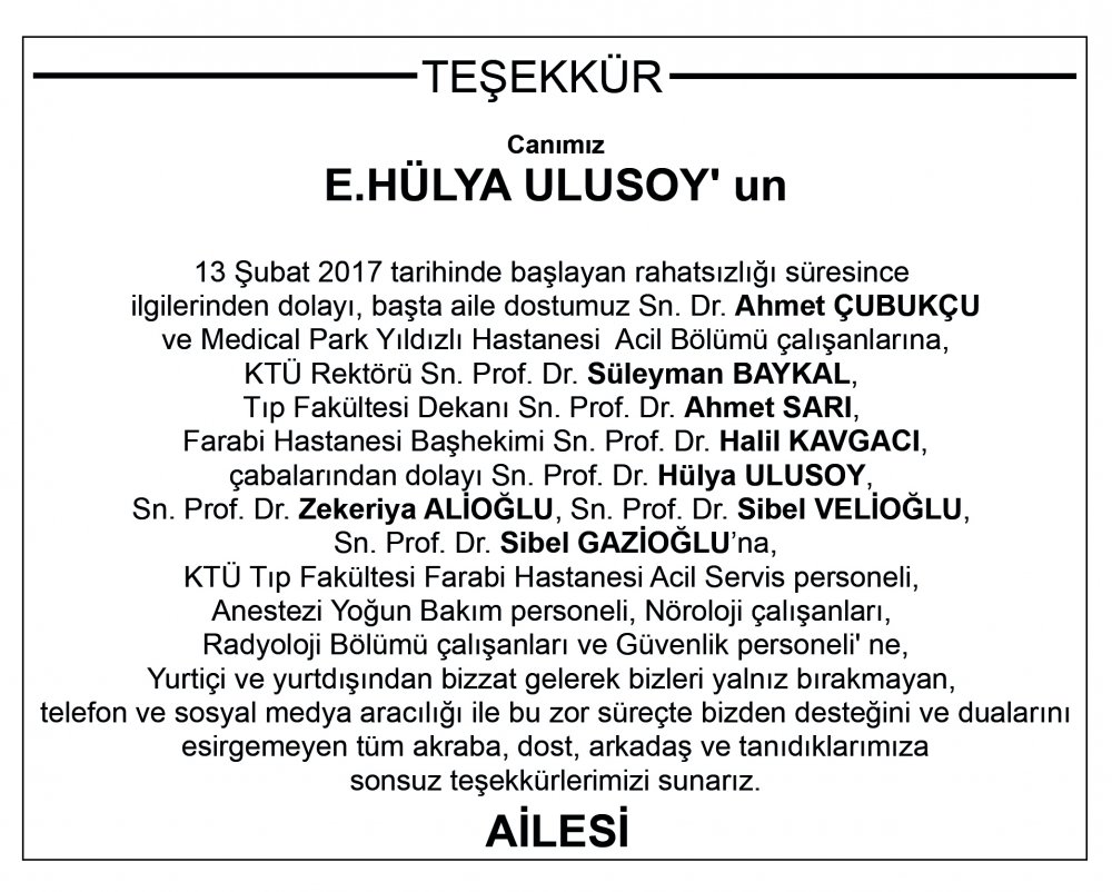 Hülya Ulusoy'dan teşekkür!