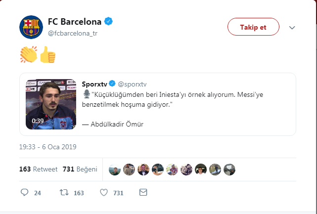 Barcelona Abdulkadir'in o sözlerine böyle tweet attı