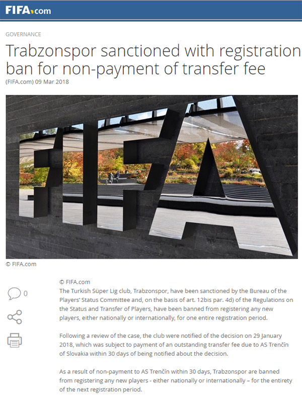FİFA'dan Trabzonspor açıklaması: Kararı resmen açıkladı