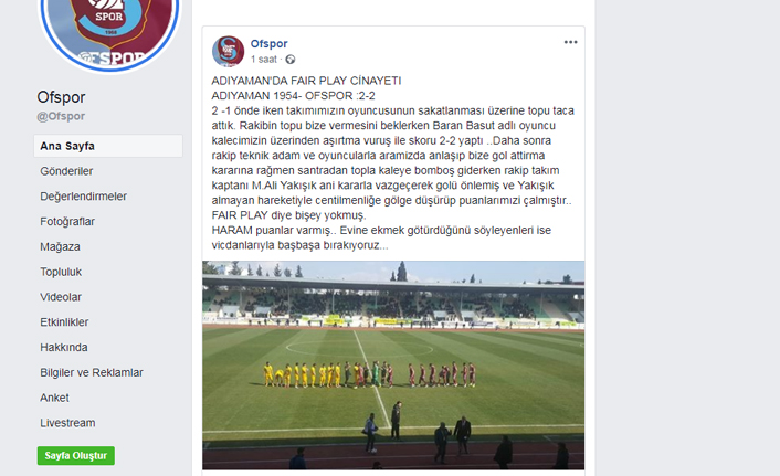 Ofspor'dan maç sonu 'Fair Play' isyanı!