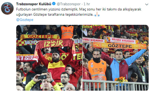 Trabzonspor'dan Göztepe taraftarına teşekkür